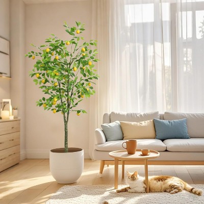 Set of 2 Artificial Lemon Tree, with Realistic Trunks Fruitsand Leaves, Artificial Plants Indoor Perfect for Home Living Room Porch Balcony