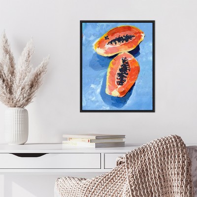 Bold Papaya II Blue and Orange Canvas Wall Art with Black Frame