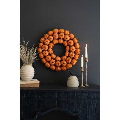 19" Fall Pumpkin Wreath – Orange Faux Floral Door Accent