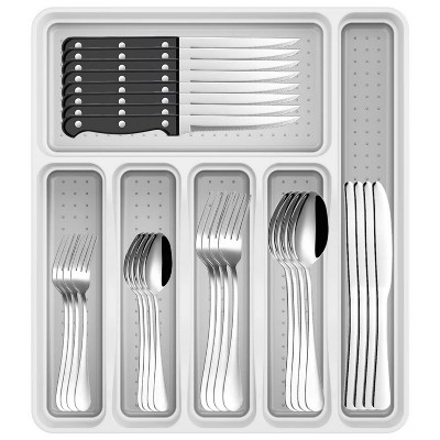 LunaLulinlk 49-Piece Silverware Set with Flatware Drawer Organizer