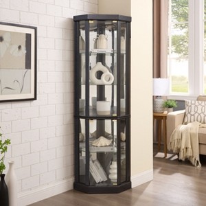 Kumasinova 69.8" Tall Corner Curio Cabinet Bottle Display Cabinet,Chic 5-Tier Bar Cabinet with Lights,Glass Doors&Shelves,Elegant Corner Design - 1 of 4