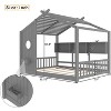 Twin/Full Size House Platform Bed Frame Toddler Floor Bed Kids Montessori Bed Playhouse Bed with Storage Shelf - ModernLuxe - 3 of 4