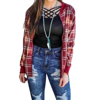 Women's Bleach Plaid Reversible Bomber - Lucky & Blessed