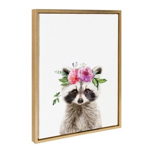 Kate & Laurel All Things Decor 18"x24" Sylvie Flower Crown Raccoon Framed Wall Art by Amy Peterson Art Studio - 1 of 4