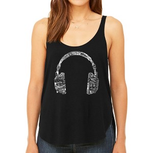 LA Pop Art Women's Premium Word Art Flowy Tank Top - HEADPHONES - LANGUAGES - 1 of 4