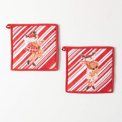 9.5"H Sullivans Christmas Gingerbread Potholders Set of 2, Red-White, Indoor Christmas Decor