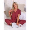 INSPIRE CHIC Womens Capri Pajamas Set Short Sleeve Button Down Sleepwear V Neck Pjs 2 Piece Lounge Set - 3 of 4