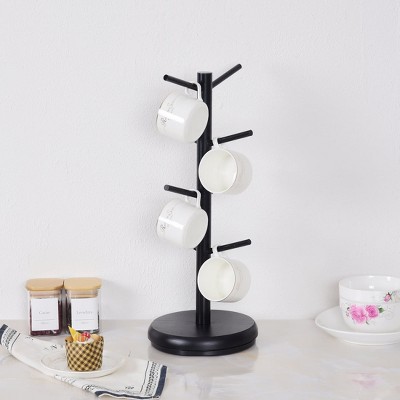 Acoinel 8 Hooks Bamboo Coffee Mug Tree Rotating Coffee Cup Holder