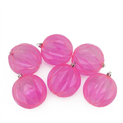 Northlight 6ct Transparent Textured Shatterproof Christmas Ball Ornament Set 3" - Pink