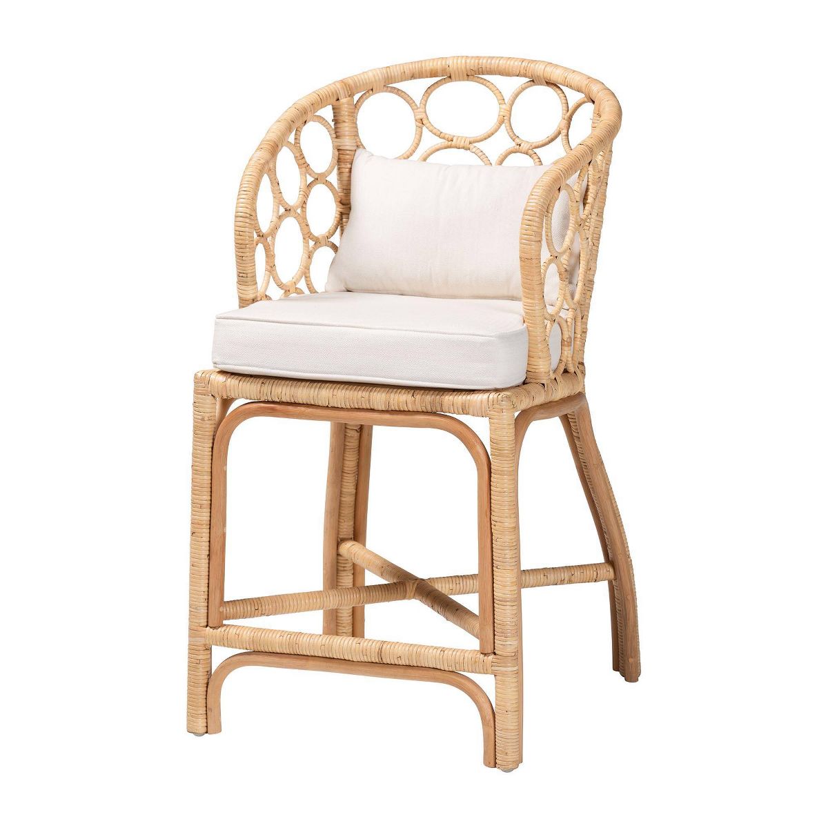 bali & pari Prisca Natural Rattan Counter Stool with Round Back and Removable Cushions Brown