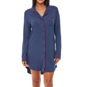 ADR Womens Sleep Shirt 100% Cotton Lightweight Night Shirt Pajama Button Down Top - 1 of 4