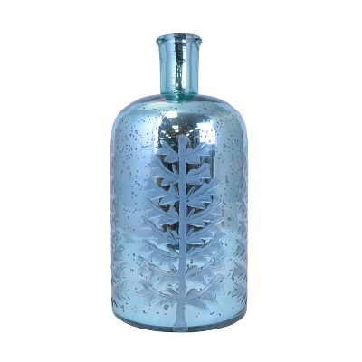 Beachcombers 11.5" Glass Turq. Mettalic Bottle Vase