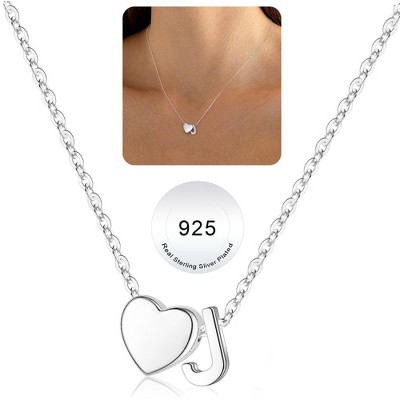 Turandoss S925 Sterling Silver Heart Initial Necklace for Women Girls, Silver Letter Heart Pendant Necklace, Birthday Gifts for Women Girls, 16+3In