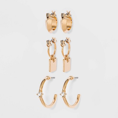 Huggie Charm and Stud Hoop Trio Earrings- A New Day™ Gold