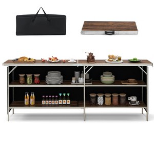 Tangkula Portable Bar Table Folding Camping Table w/ Aluminum Alloy Frame 2-Tier Shelves - 1 of 4