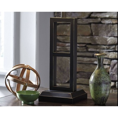 Deidra Black Metal Table Lamp Set with Beige Linen Shade