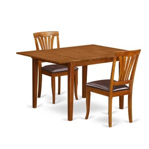 HomeStock 3-Piece Saddle Brown Finish Solid Wood Top Dining Table Set - 1 of 4