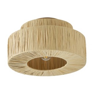 Dewdrop Boho Flush Mount Ceiling Light Fixture, Natural Rattan Woven Drum Shade for Bedroom & Hallway - 1 of 4