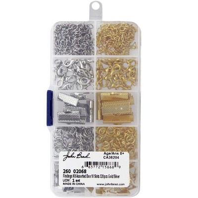 John Bead 320pcs 10 Slots Jewelry Gold & Silver Rectangle Findings Kit Assortment Box