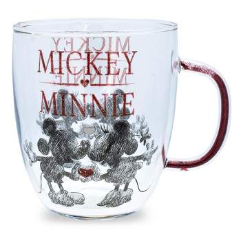 Silver Buffalo Disney Minnie And Mickey Mouse Glass Mug With Glitter Handle | Holds 14 Ounces