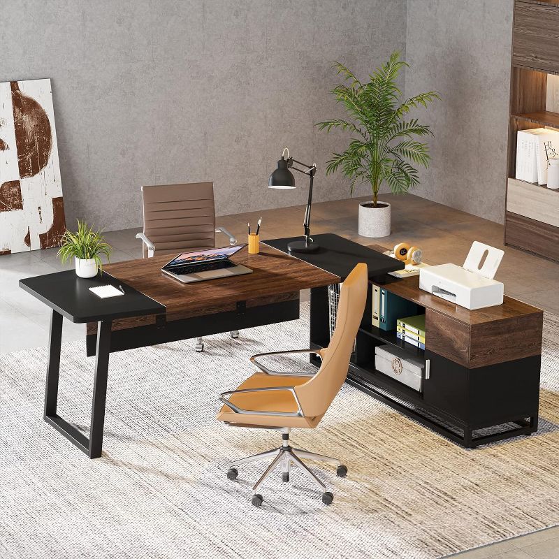 Tribesigns L-Shaped Executive Desk with File Cabinet, 67" Computer Desk Set, 3 of 7
