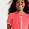 Girls' Red Terry Zip-Up Swimsuit Cover Up - Cat & Jack™ Coral Red - 3 of 3