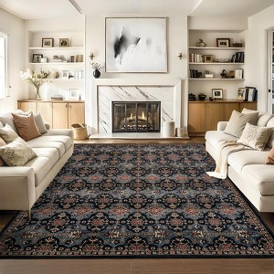 Area Rugs Vintage Printed Low Pile Floor Carpet with Non-Slip Backing Stain-Resistant Oriental Rugs Washable Farmhouse Rugs for Bedroom - 1 of 4