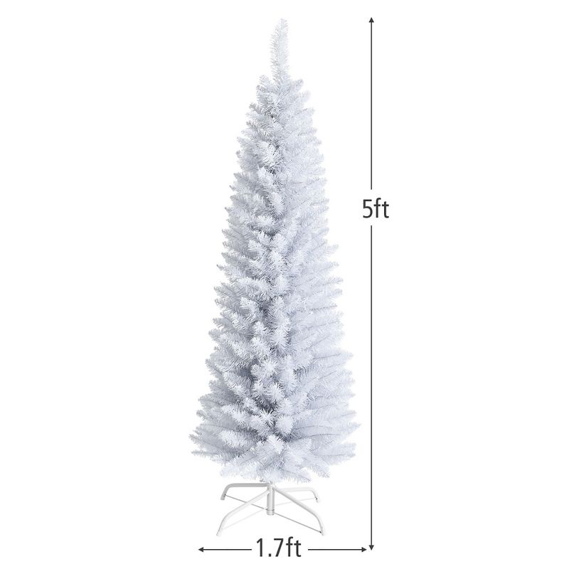 Costway 5ft Unlit Artificial Slim Pencil Christmas Tree with Metal Stand White, 4 of 11