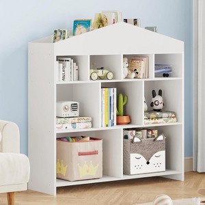 GustoWave Toy Storage Organizer 9-Cubby Kids Bookshelf 40.7in Width White Bookcase Toddlers Playhouse Cabinet Shelf Wooden Cubby Storage Toy Shelf - 1 of 4