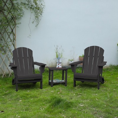 Folding Patio Chairs With Side Table,3-Piece Adirondack Chair Set With Wood Texture,All-Weather Adirondack Chair -Maison Boucle