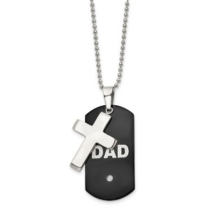 Chisel Stainless Steel Black IP-plated with Cubic Zirconia DAD Dog Tag and Cross Pendant on a 22" Ball Chain Necklace - 1 of 4
