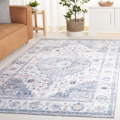 Arizona Light Blue/Ivory 4' x 6' Machine Washable Area Rug