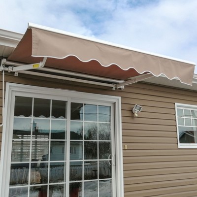 Beige Retractable Patio Awning with White Frame