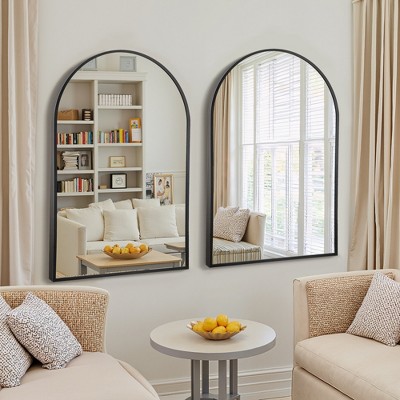 Lirago 36" x 24" 2PC Arched Hanging Bathroom Mirror with Black Scratch-Resistant Aluminum Alloy Frame