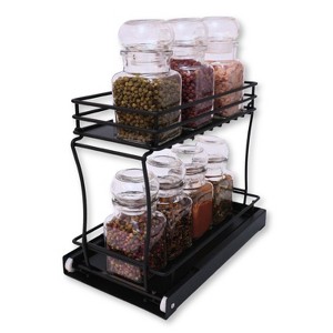 Wondersome Pull-Out Spice Rack Organizer for Cabinet Shelf - Matt Black - 2-Tier Kitchen Jars Organization and Storage Tray - EZ-Slide Rolling Drawer Wheels - 1 of 4