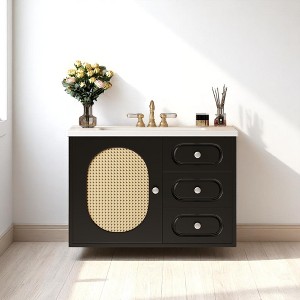 Mshliw 30" Bathroom Vanity with Ceramic Sink, Mid-Century Modern Freestanding Vanity Cabinet with 2 Drawers and Large Storage Space - 1 of 4