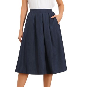 INSPIRE CHIC Women's Pleated High Waisted Vintage A-Line Business Casual Midi Skirts - 1 of 4