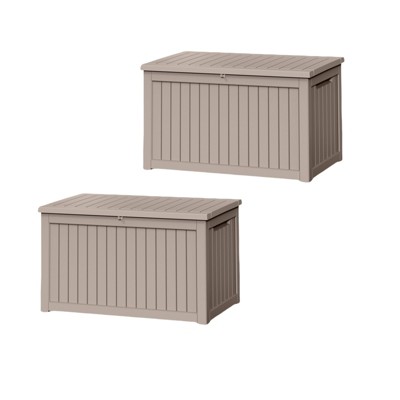 Naysaye Deck Boxes, 2-Piece 230 Gal Outdoor Storage Deck Box, Small Patio Storage Bin for Garden Tools, Brown, 57.87"*32.24"*33.66"