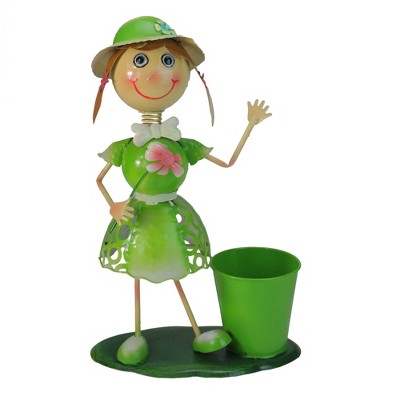Northlight 17" Girl with Flower Decorative Spring Outdoor Garden Planter - Green/Pink