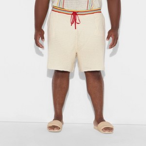 Pride Adult Relaxed Fit Open Knit Stitch Trouser Shorts - Ivory - 1 of 3