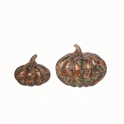 Transpac Glass Multicolor Harvest Autumn Confetti Pumpkins Set of 2