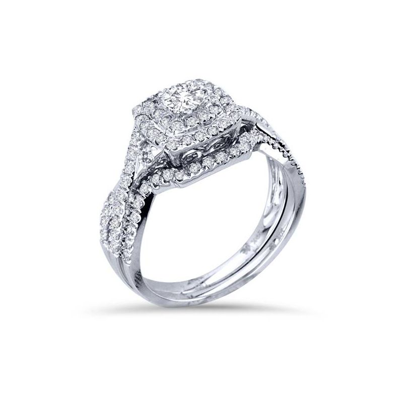 Pompeii3 1 1/10ct Cushion Diamond Halo Engagement Ring Set 10K White Gold, 3 of 6