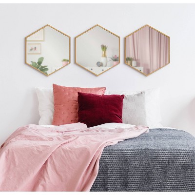 Rhodes Gold Hexagon Wall Mirror Set, 14x16 inches