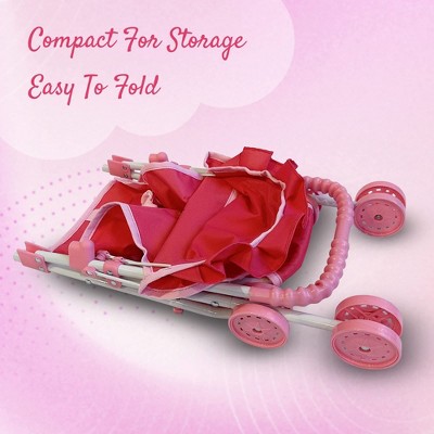 Pink Unicorn Foldable Baby Doll Stroller with Basket