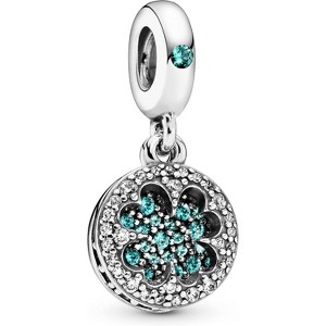 Sterling Silver Dazzling Clover Charm with Royal and Aqua Green Enamel - 1 of 4