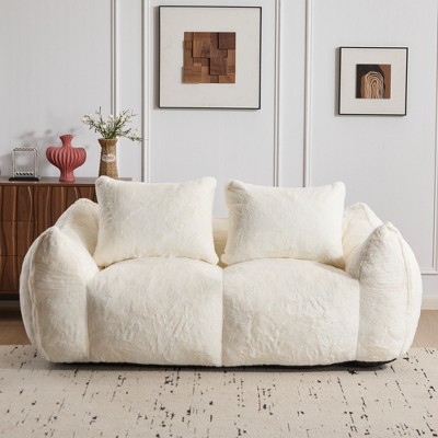 SKRAN Ultra Soft Fluffy Loveseat Bean Bag Sofa, Cozy Reading Chair with Pillows No Assembly Required Living Room & Bedroom Essentials, White