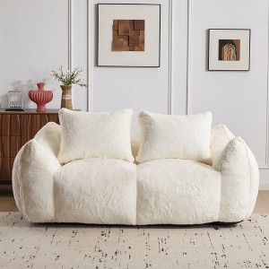 SKRAN Ultra Soft Fluffy Loveseat Bean Bag Sofa, Cozy Reading Chair with Pillows No Assembly Required Living Room & Bedroom Essentials, White - 1 of 4