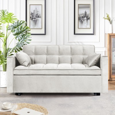 Okak Modern Comfy Velvet Convertible Sleeper Sofa Bed with Adjustable Backrest & Side Pocket,Upholstered Loveseat Sofa Couch for Living Room