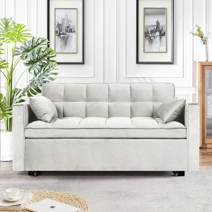 Okak Modern Comfy Velvet Convertible Sleeper Sofa Bed with Adjustable Backrest & Side Pocket,Upholstered Loveseat Sofa Couch for Living Room - 1 of 4