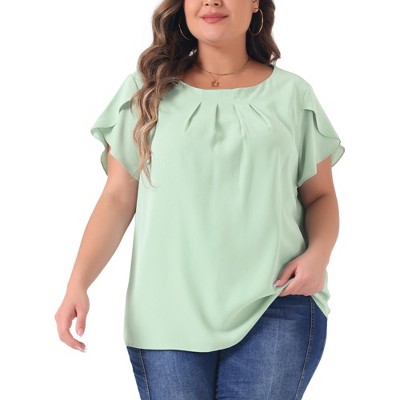 Agnes Orinda Women's Plus Size Elegant Pleated Petal Tulip Short Sleeve Office Work Summer Blouses